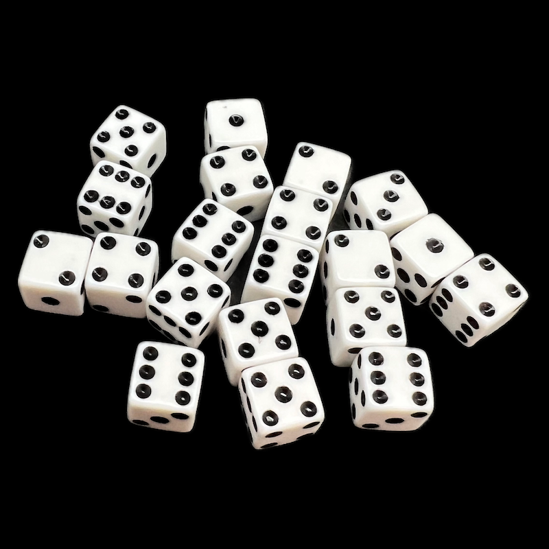 Koplow Opaque White & Black Square Cornered 8mm 20 x D6 Spot Dice Set