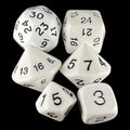 Koplow Opaque White & Black Who Knew? D3 D5 D7 D16 D24 D30 Dice Set