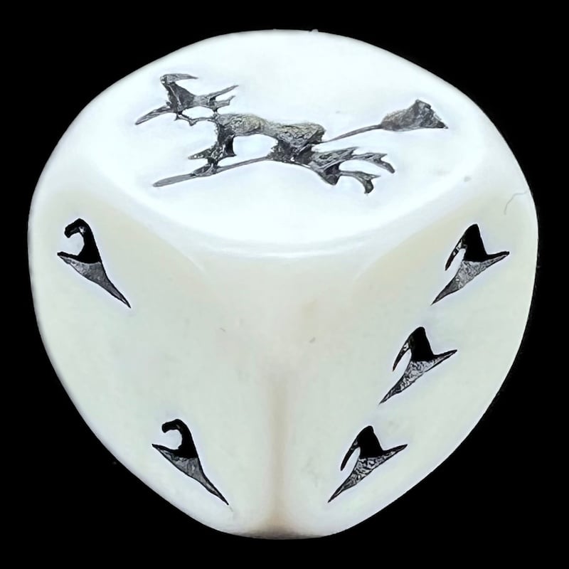 Koplow Opaque White & Black Witches Hat Logo D6 Spot Dice