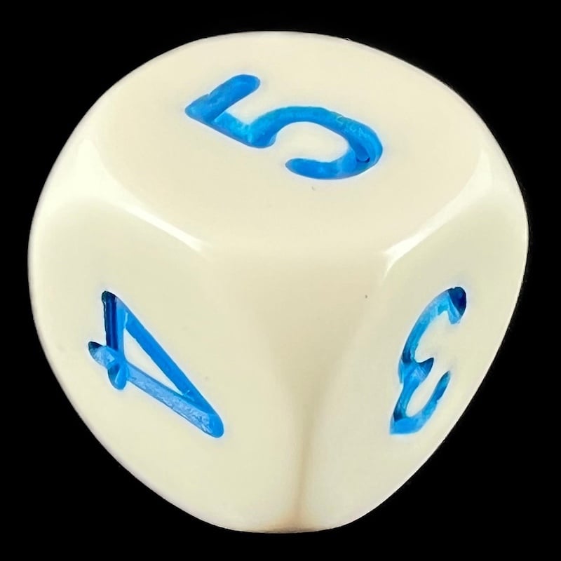 Koplow Opaque White & Blue Average D6 Dice