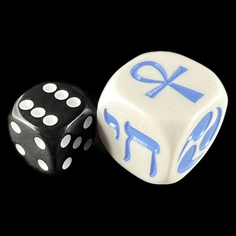Koplow Opaque White & Blue Life Symbols 20mm D6 Dice