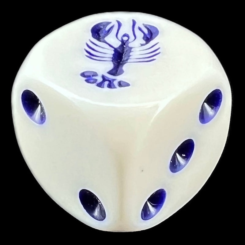 Koplow Opaque White & Blue Lobster Animal Logo D6 Spot Dice