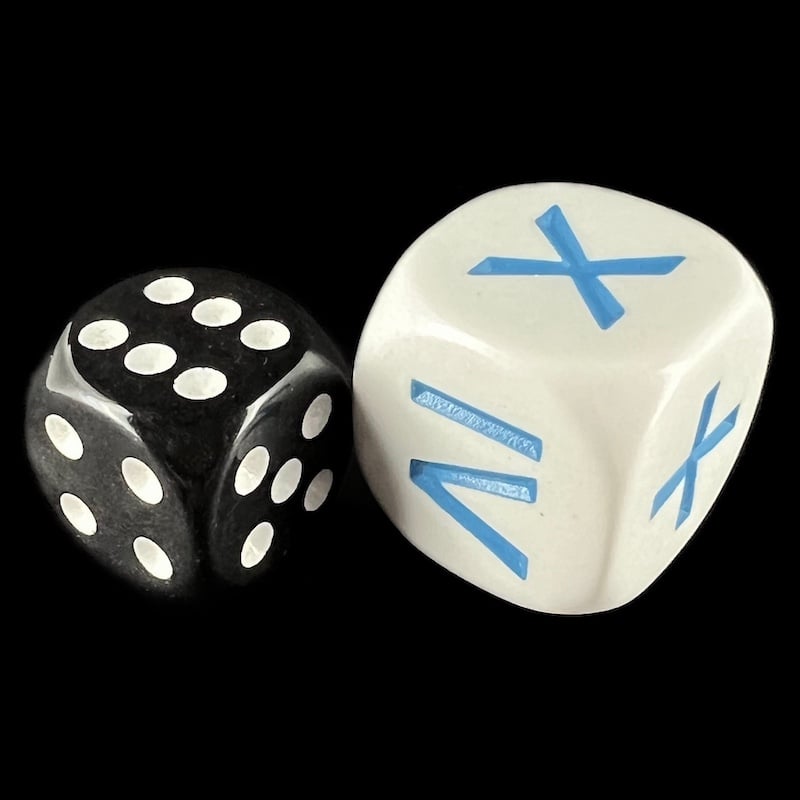 Koplow Opaque White & Blue Math Operators 6 Function + - x ÷ ≥ > 20mm D6 Dice