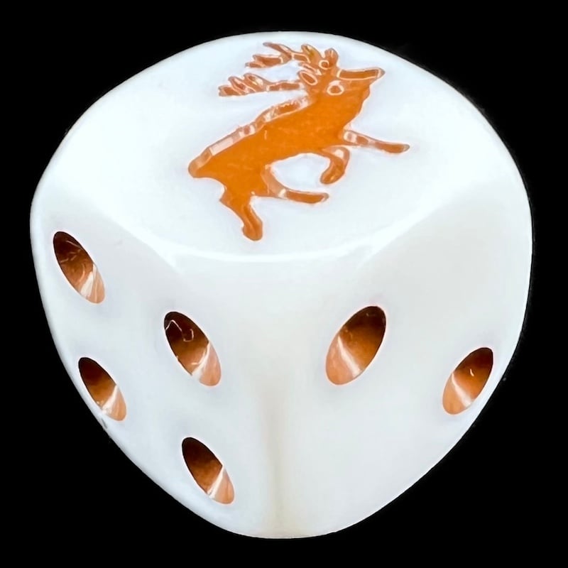 Koplow Opaque White & Brown Elk Animal Logo D6 Spot Dice