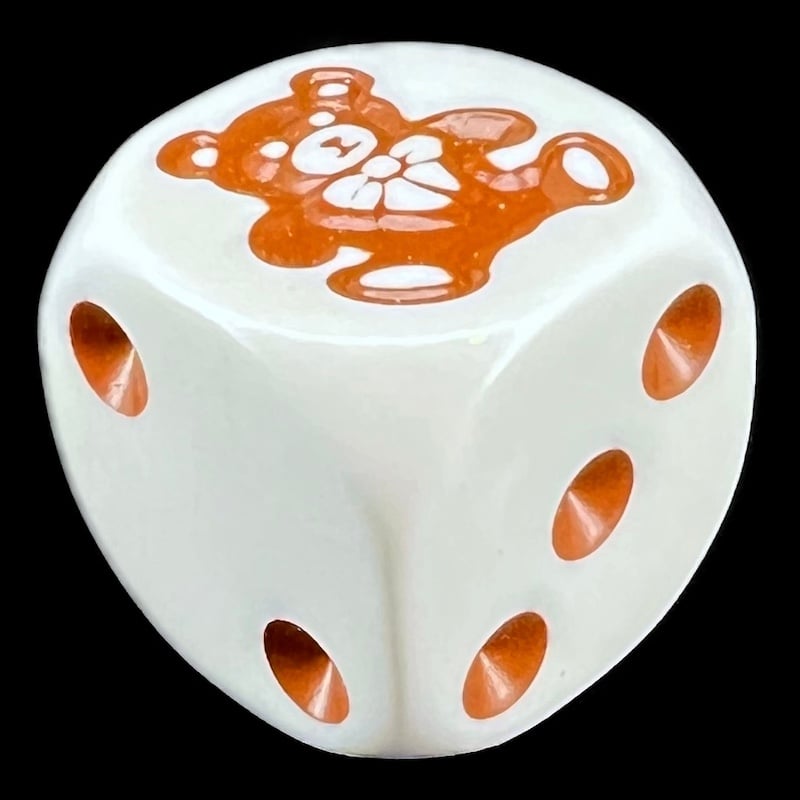 Koplow Opaque White & Brown Teddy Bear Logo D6 Spot Dice