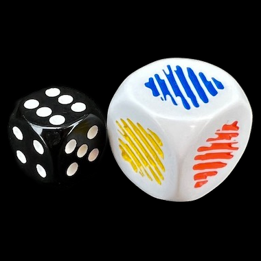 Koplow Opaque White Attributes - Colour Stripe  JUMBO 20mm D6 Dice - DISCONTINUED