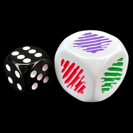 Koplow Opaque White Attributes - Colour Stripe  JUMBO 20mm D6 Dice - DISCONTINUED