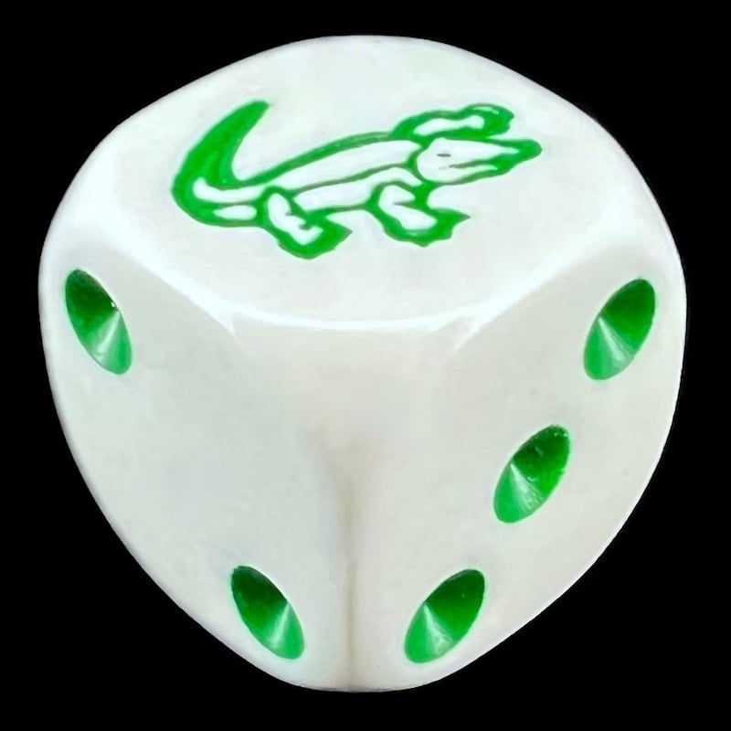 Koplow Opaque White & Green Alligator Animal Logo D6 Spot Dice