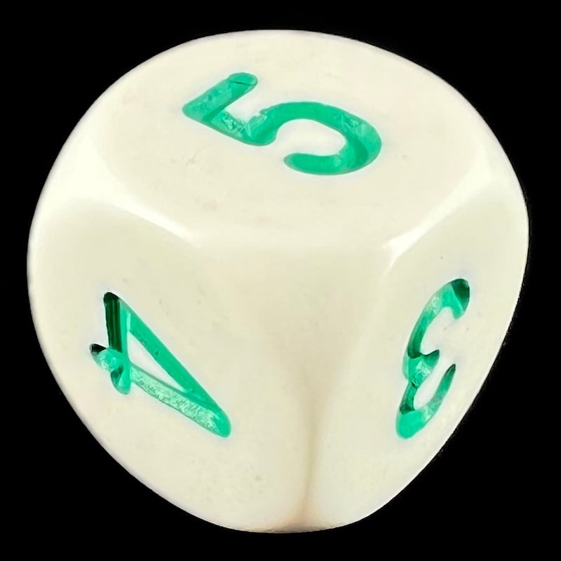 Koplow Opaque White & Green Average D6 Dice