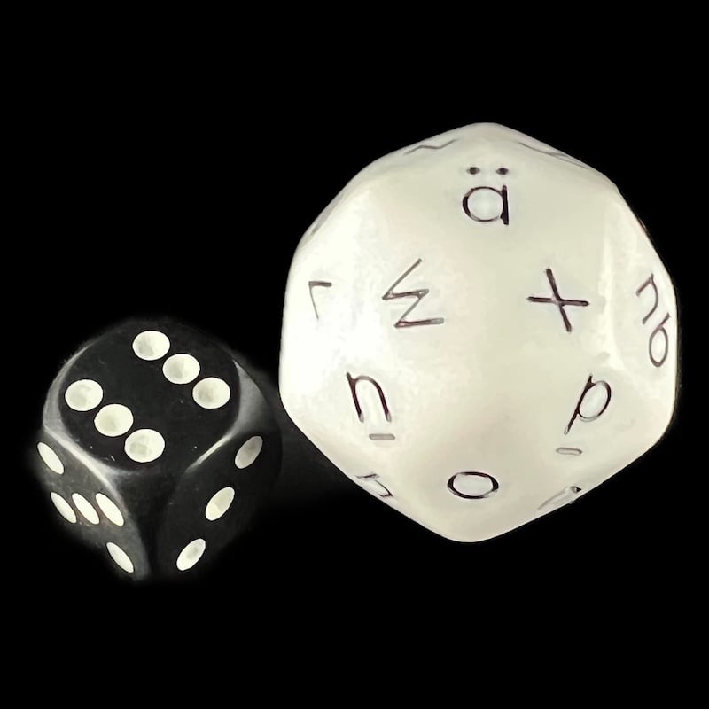 Koplow Opaque White Language - German Alphabet Lower Case JUMBO 33mm D30 Dice