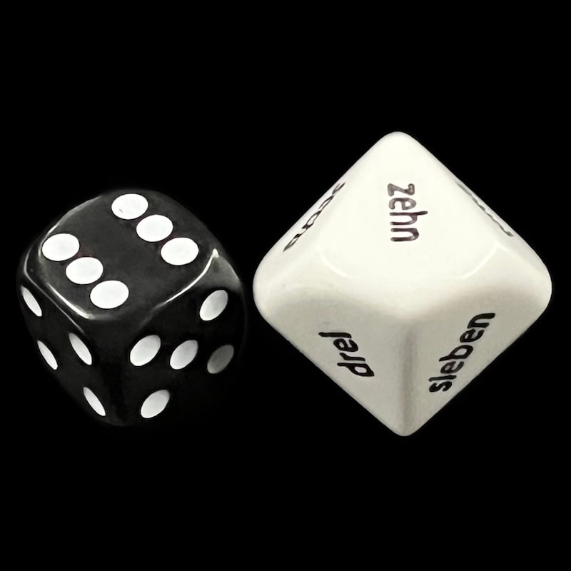 Koplow Opaque White Language - German Number JUMBO 20mm D10 Dice - DISCONTINUED