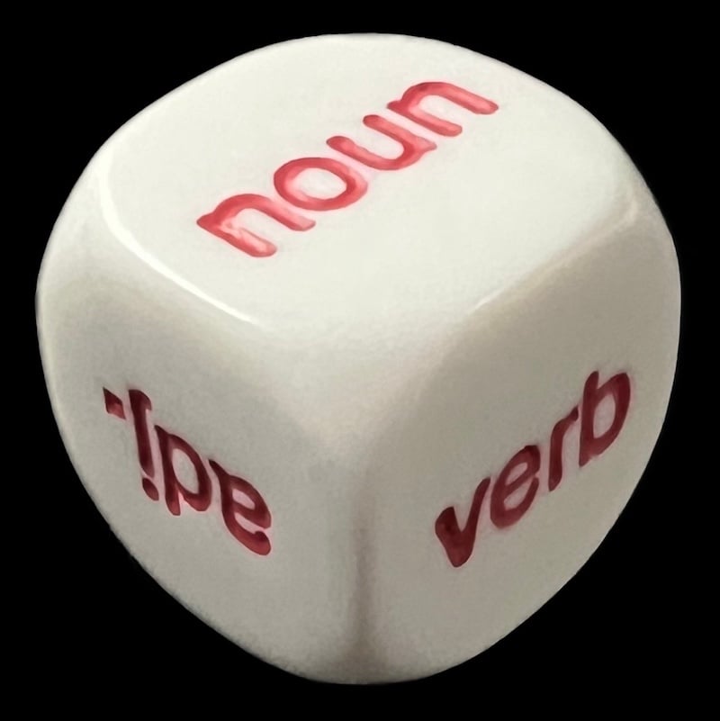 Koplow Opaque White Language - Parts of Speech - Verb, Adjective & Noun D6 Dice