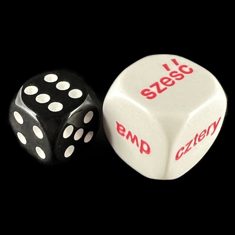 Koplow Opaque White Language - Polish Number JUMBO 20mm D6 Dice - DISCONTINUED
