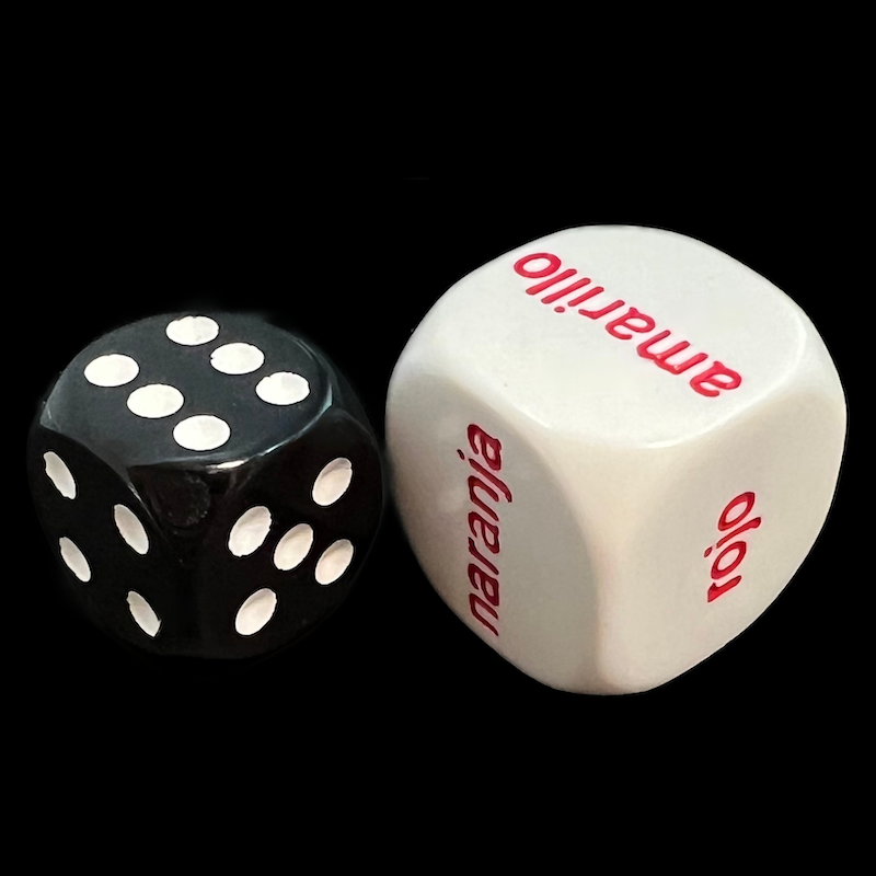 HALF PRICE CLEARANCE Koplow Opaque White Language - Spanish Colour JUMBO 20mm D6 Dice - DISCONTINUED