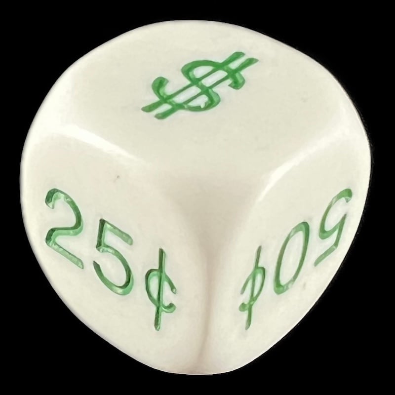 Koplow Opaque White Money Dice - USA Dollar D6 Dice