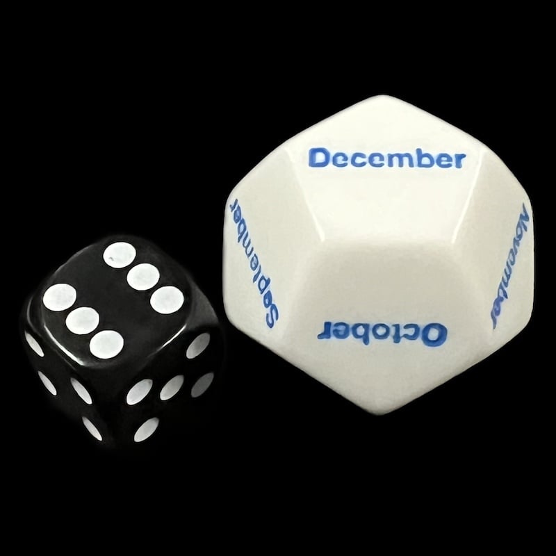 Koplow Opaque White Months JUMBO 28mm D12 Dice