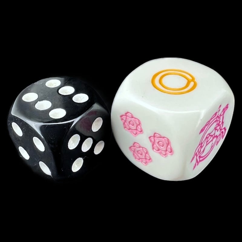 Koplow Opaque White & Multi Colour Carousel Fairground Logo 18mm D6 Dice