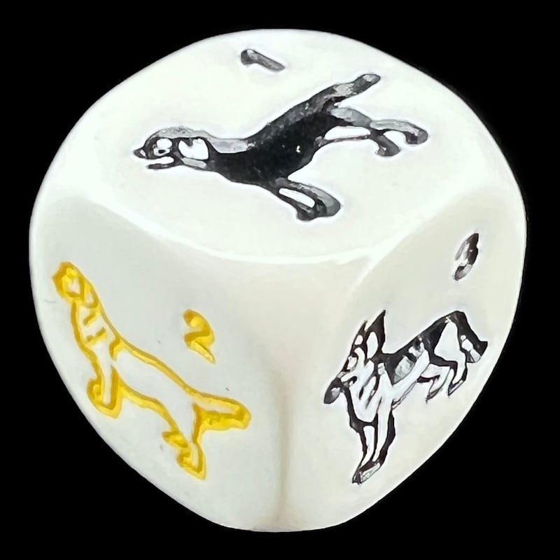 Koplow Opaque White & Multi Colour Dog Breed Animal Logo D6 Dice