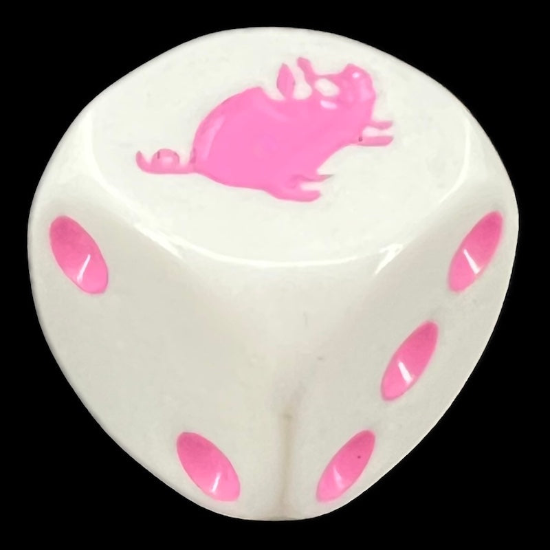 Koplow Opaque White & Pink Pig Animal Logo D6 Spot Dice