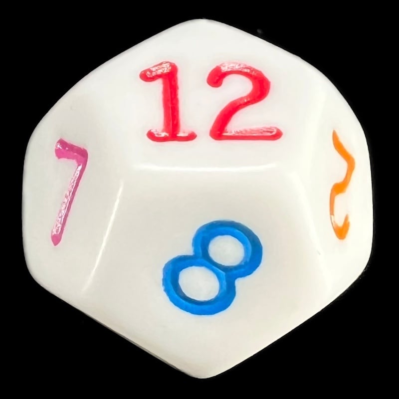 Koplow Opaque White & Rainbow Multi Colour D12 Dice