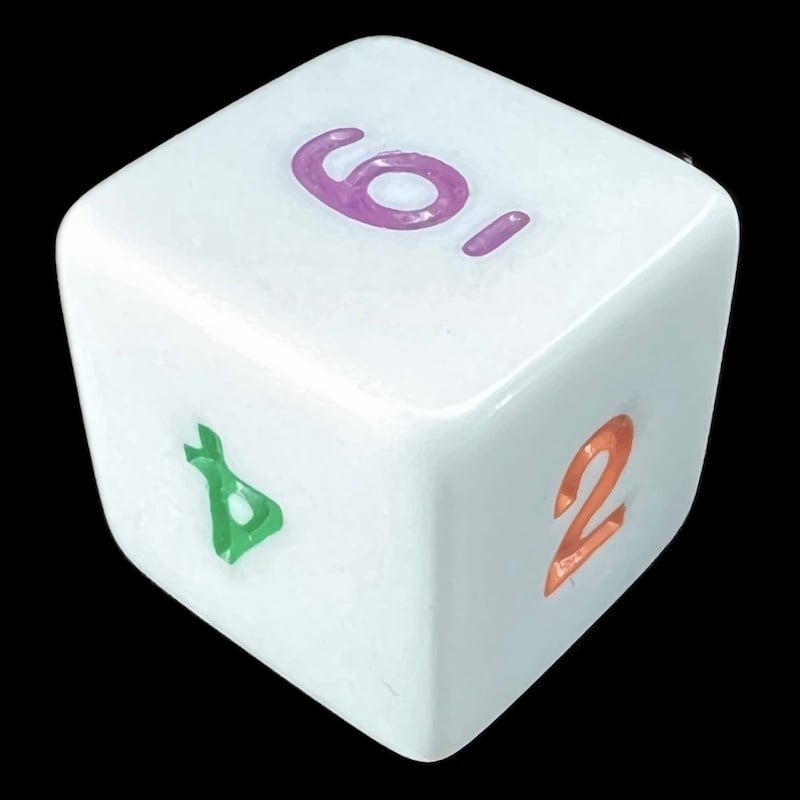Koplow Opaque White & Rainbow Multi Colour D6 Dice
