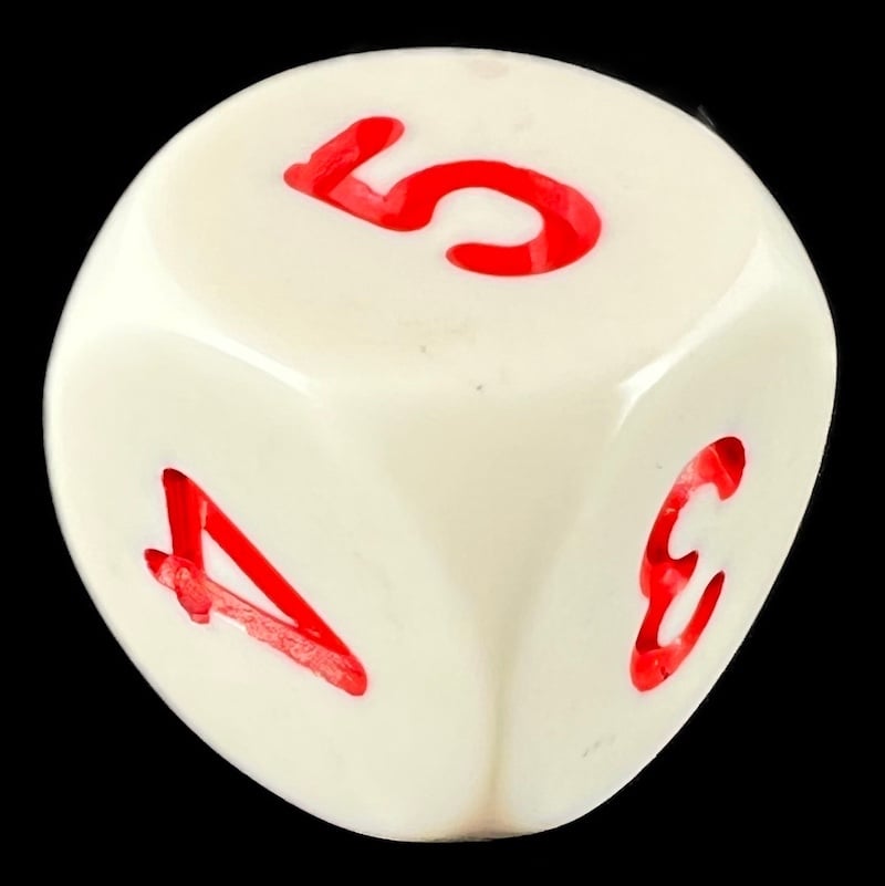 Koplow Opaque White & Red Average D6 Dice