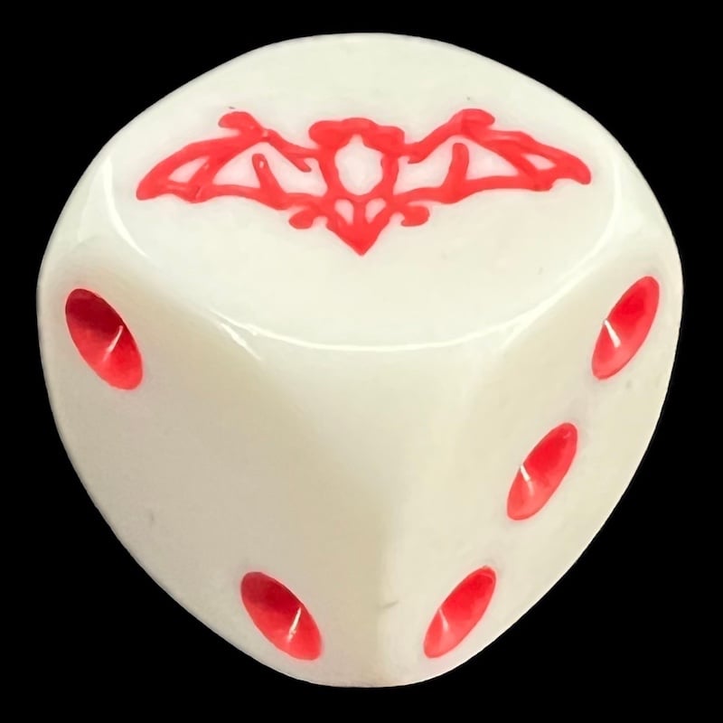 Koplow Opaque White & Red Bat Animal Logo D6 Spot Dice