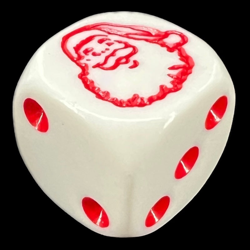 Koplow Opaque White & Red Christmas Santa Father Christmas Logo D6 Spot Dice