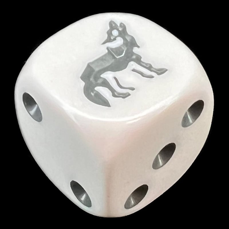 Koplow Opaque White & Silver Wolf Animal Logo D6 Spot Dice