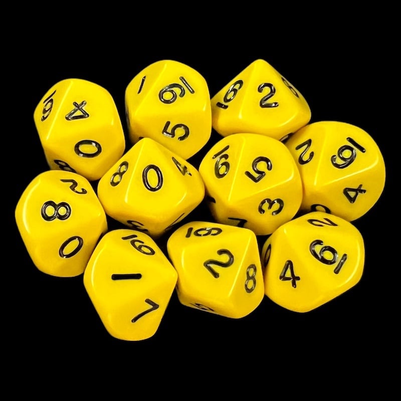 Koplow Opaque Yellow & Black 10 x D10 Dice Set