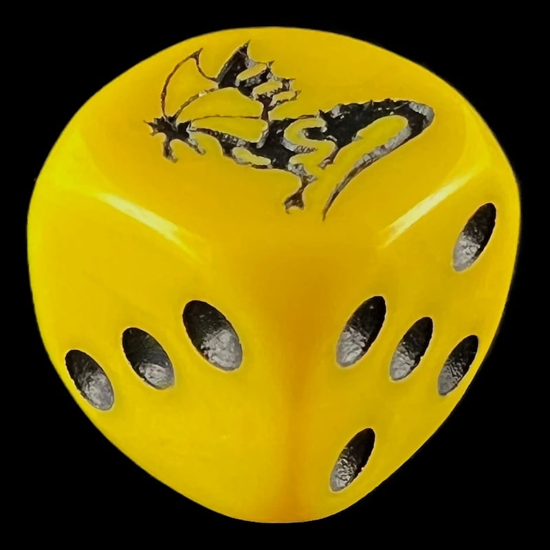 Koplow Opaque Yellow & Black Dragon Logo D6 Spot Dice - DISCONTINUED