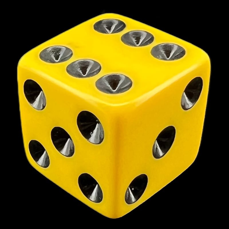Koplow Opaque Yellow & Black Square Cornered 16mm D6 Spot Dice