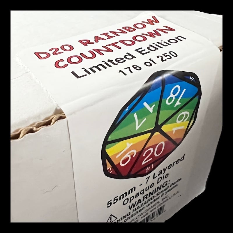 Koplow Rainbow MASSIVE 55mm Countdown D20 Dice NUMBERED LIMITED EDITION