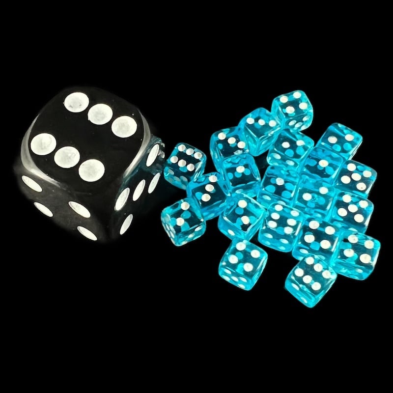 Koplow Transparent Aqua 5mm 20 x D6 Spot Dice Set