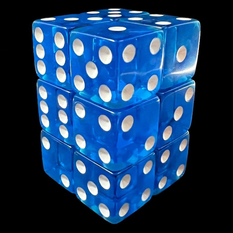 Koplow Transparent Blue Square Cornered 12 x D6 Dice Set