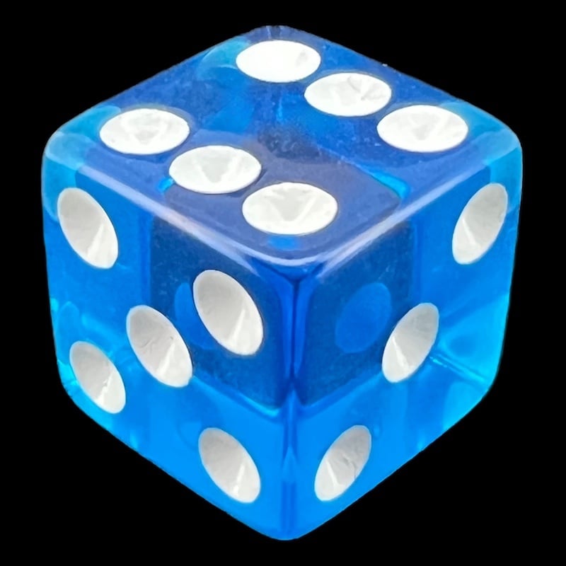 Koplow Transparent Blue Square Cornered 16mm D6 Spot Dice