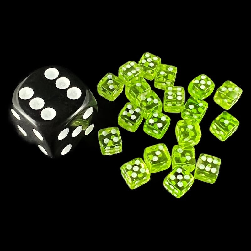Koplow Transparent Light Green 5mm 20 x D6 Spot Dice Set