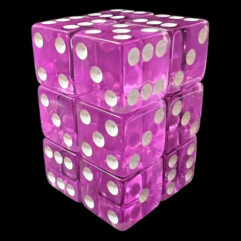 Koplow Transparent Orchid Square Cornered 12 x D6 Dice Set