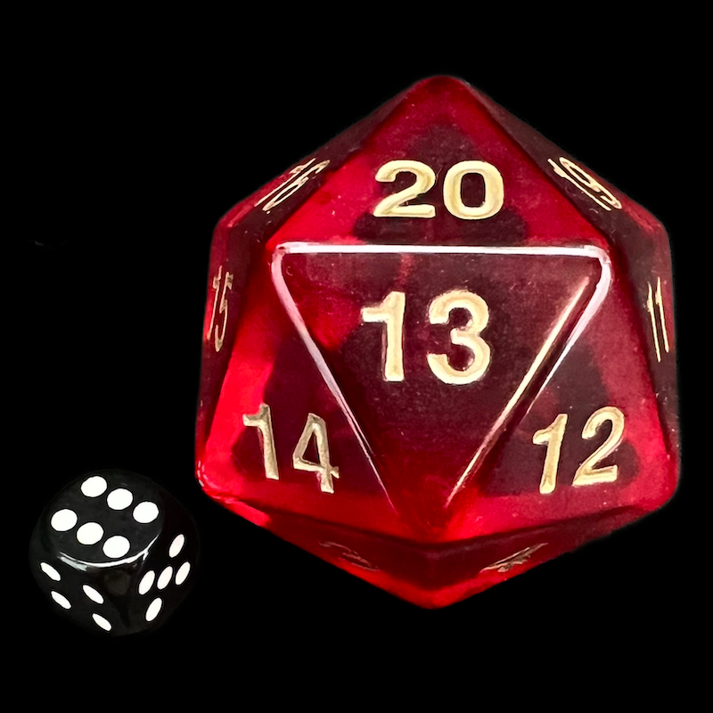 Koplow Transparent Ruby Gold MASSIVE Spindown  / Countdown 55mm D20 Dice