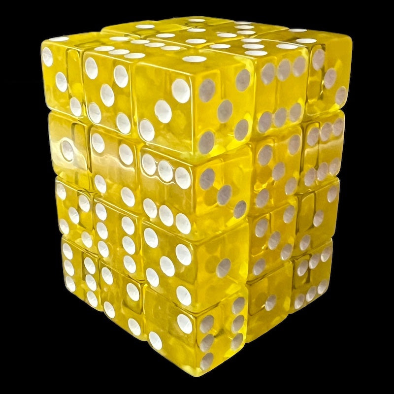 Koplow Transparent Yellow Square Cornered 36 x D6 Dice Set – The