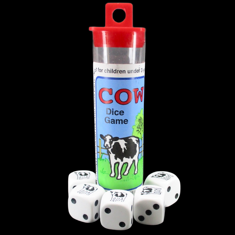 Koplow Opaque 5 x D6 Animal Dice Game - Cow Black