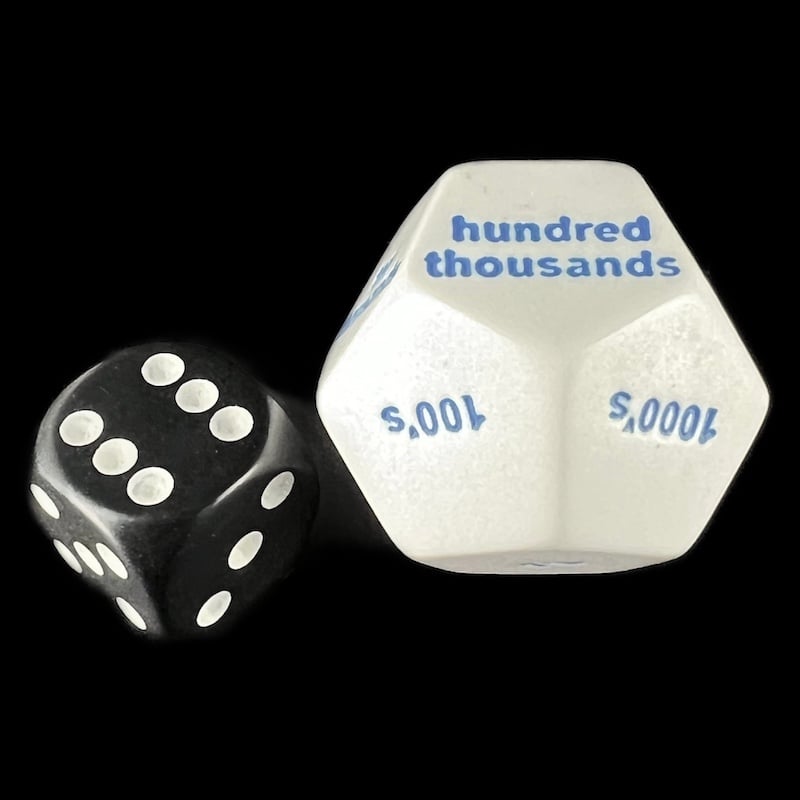 Koplow White & Blue Place Value 1's to 100K JUMBO 28mm D12 Dice