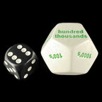 Koplow White & Green Place Value 1's to 100K JUMBO 28mm D12 Dice