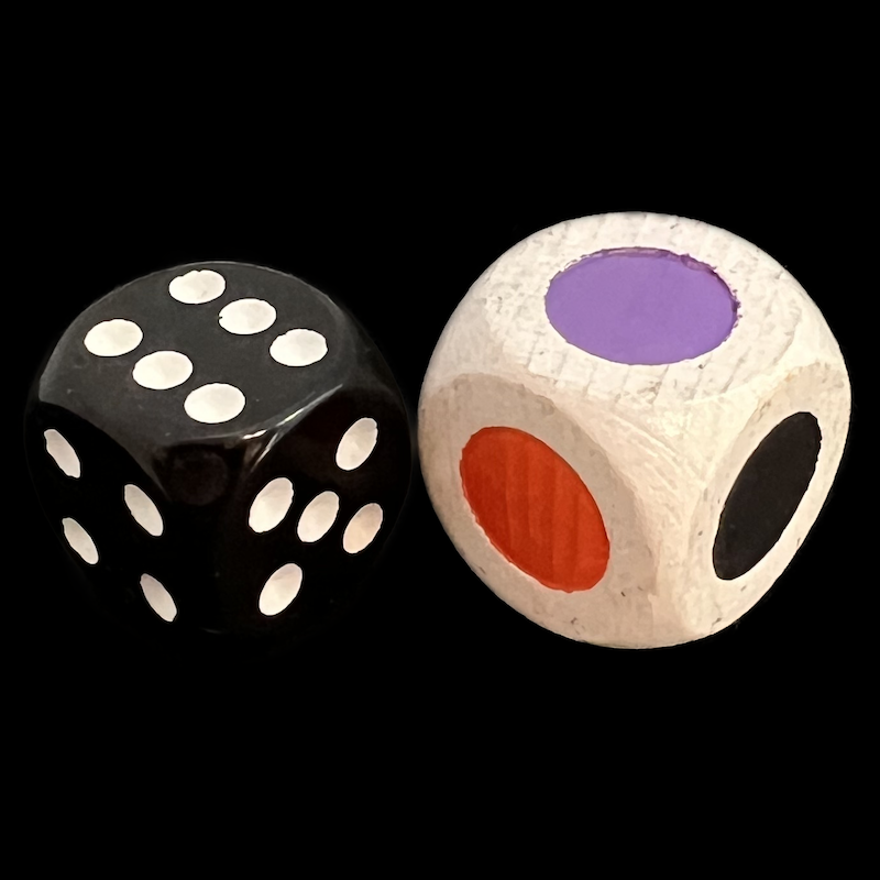 Koplow Wooden Colour Single Spot Black Orange Blue Green Yellow Purple JUMBO 18mm D6 Dice
