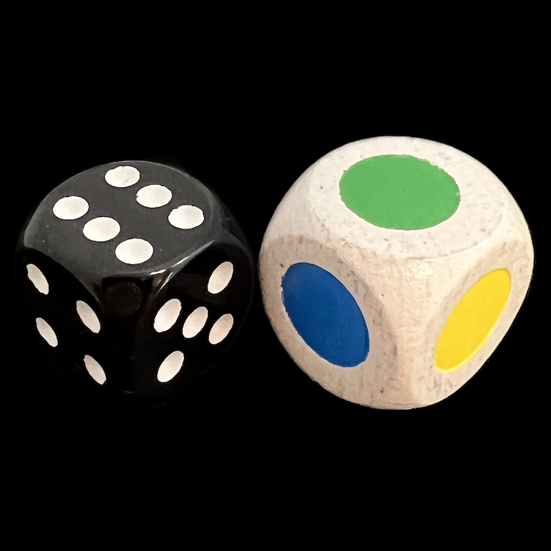 Koplow Wooden Colour Single Spot Black Orange Blue Green Yellow Purple JUMBO 18mm D6 Dice