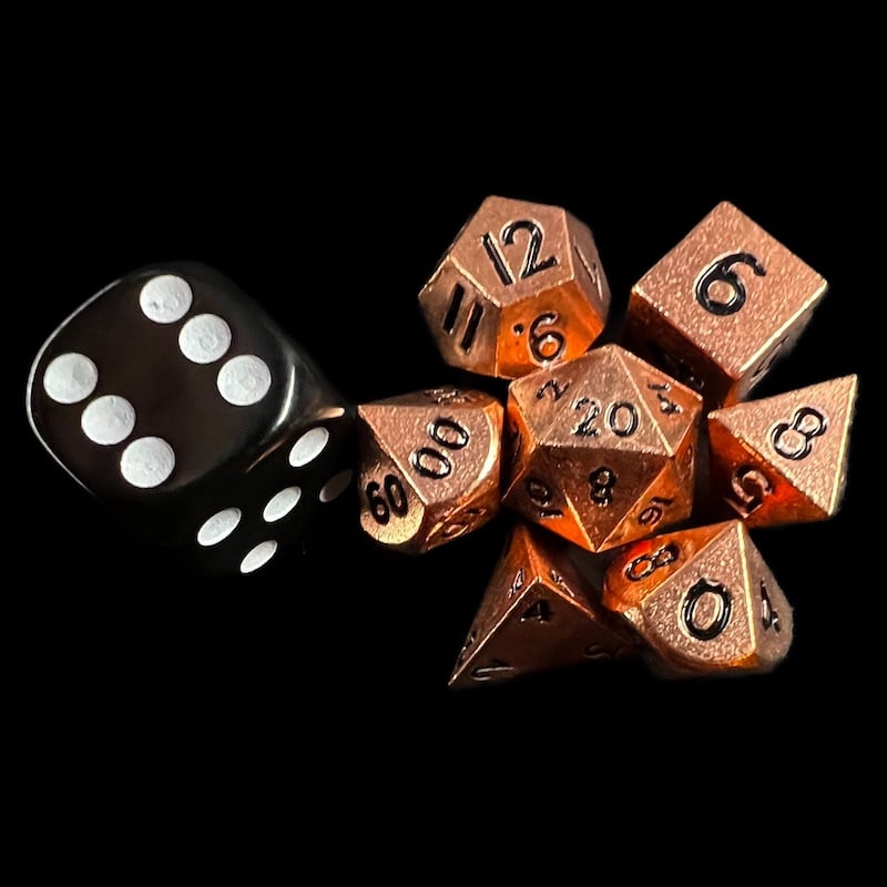 TDSO Metal Bright Copper MINI 10mm 7 Dice Polyset In Tube