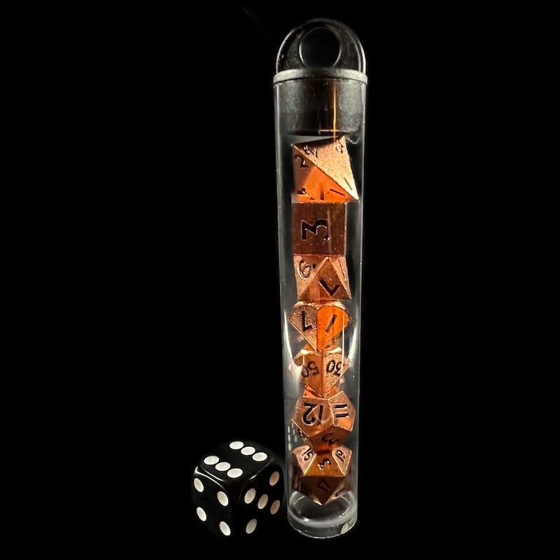 TDSO Metal Bright Copper MINI 10mm 7 Dice Polyset In Tube