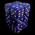 UK Made Dice Lustrous Pearl Dark Blue with Gold 12 x D6 Dice Set