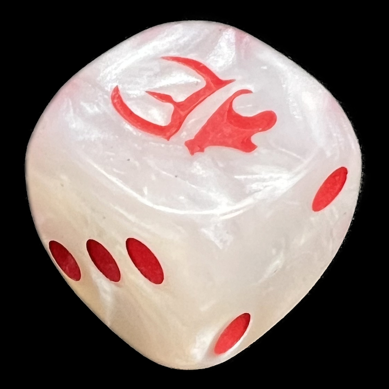 HALF PRICE CLEARANCE Pearl White & Red Munchkin D6 Spot Dice OOP