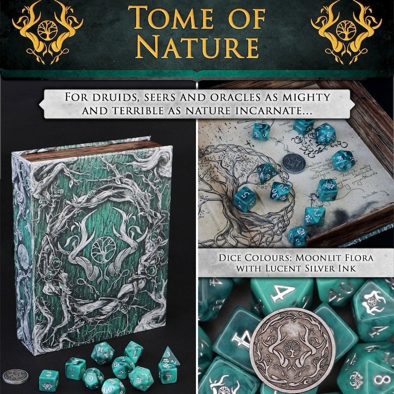 Tome of Nature (Druid) - 10 Dice Polyset / Coin / Dice Tray